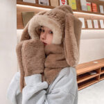 Cute Bunny Ears Face Scarf Gloves Hat Warmer