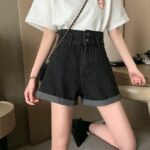 Casual Wide Leg Washed A Line Denim Shorts
