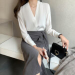 Solid Pullover Chiffon Long Sleeve Blouse