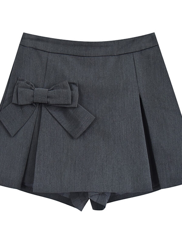 Pleated Bow High Waist A Line Skirts with Shorts