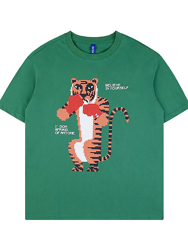 Streetwear Cartoon Tiger Print Loose T-shirt