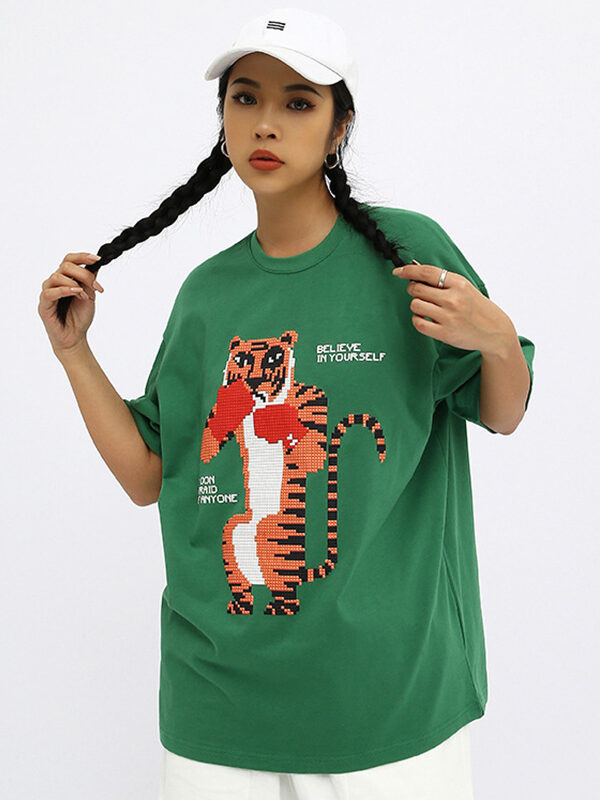 Streetwear Cartoon Tiger Print Loose T-shirt