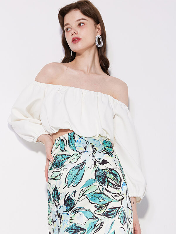 Ruched Off Shoulder Puff Sleeve Blouse