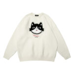 Cute Cat Embroidered Crew Neck Sweater