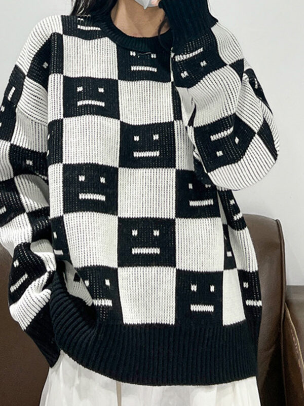 Street Style Checker Jacquard Woolen Sweater