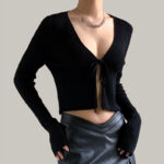 Women's Lace Up Cardigan Crop Bodycon Sweater