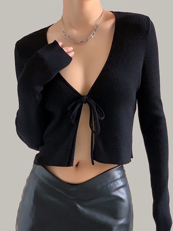 Women's Lace Up Cardigan Crop Bodycon Sweater