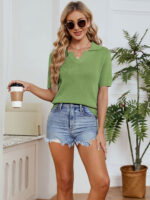 Women's 2023 Solid Top Knit V Neck T-Shirt