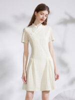 Women Lace Houndstooth Improved Qipao Dress
