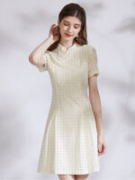 Women Lace Houndstooth Improved Qipao Dress