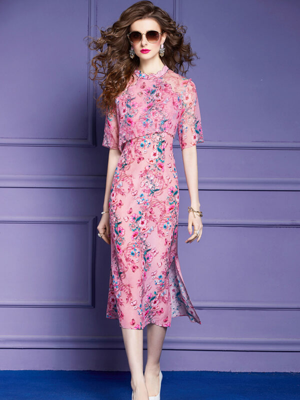 Women's Floral Qipao Silk Cheongsam Dress