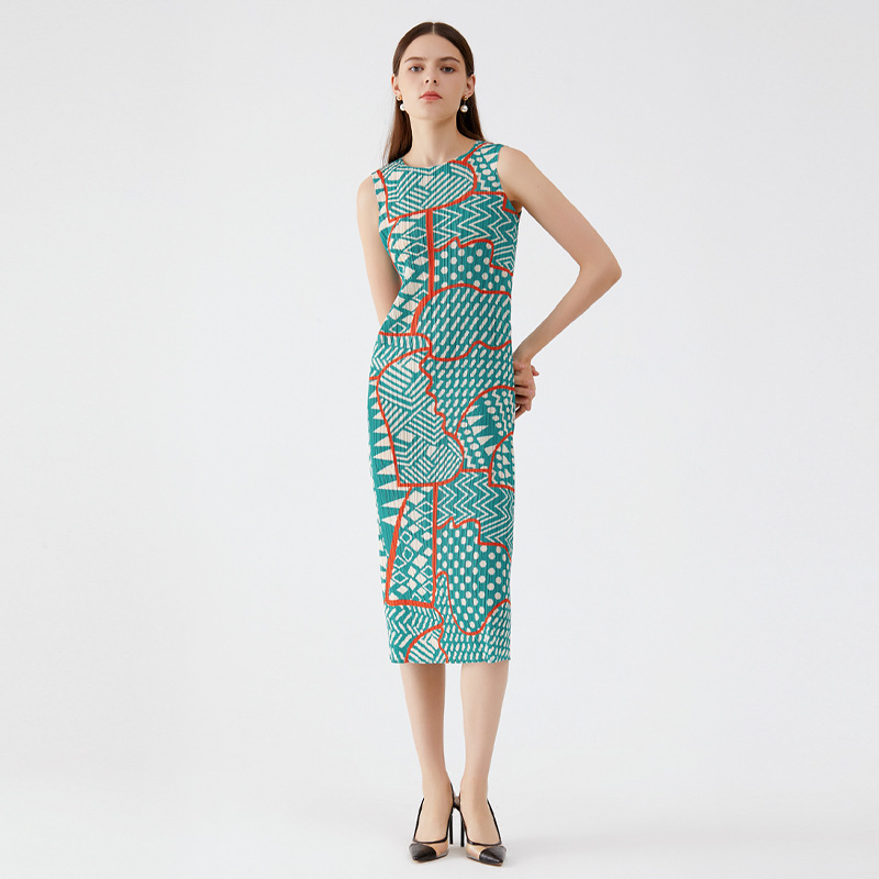 Women's Geometric Print Slim Fit Midi Dress