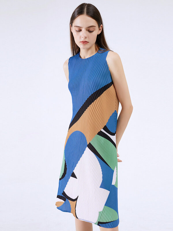 Casual Geometric Ruched Sleeveless Midi Dress