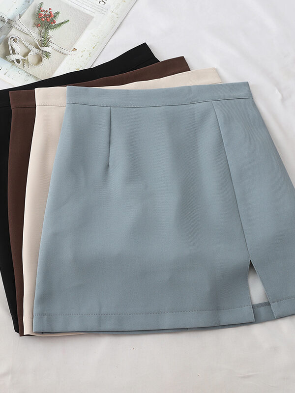 Solid High Waist Versatile A Line Slit Skirt