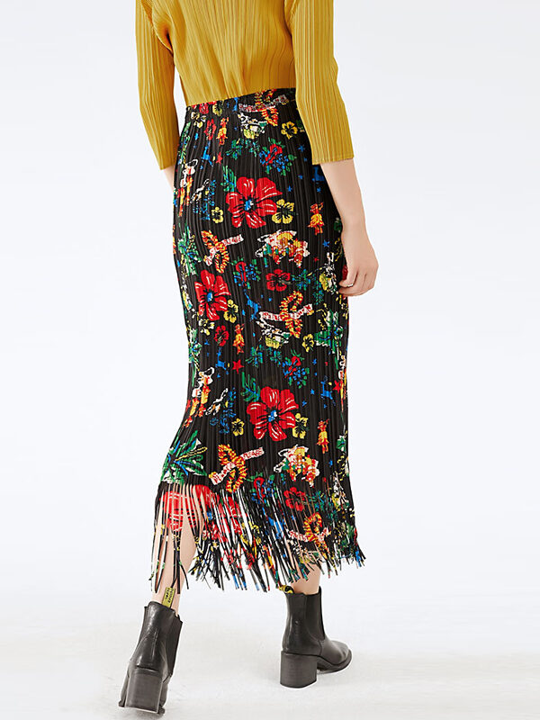 Women's Floral Print Elastic Pleated Skirt