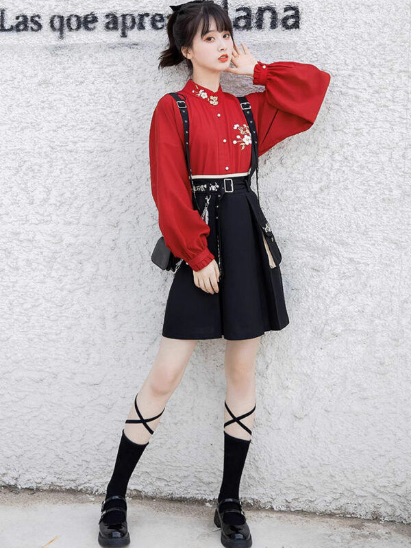 Women Blouse Hanfu Suspender Skirt Set