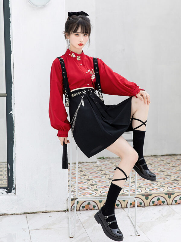 Women Blouse Hanfu Suspender Skirt Set