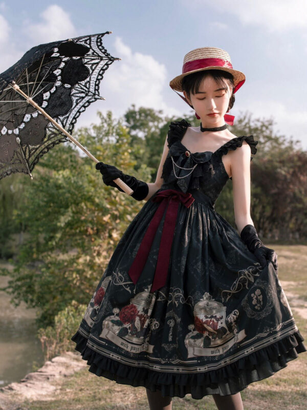 Women's Floral Backless Lolita Dress