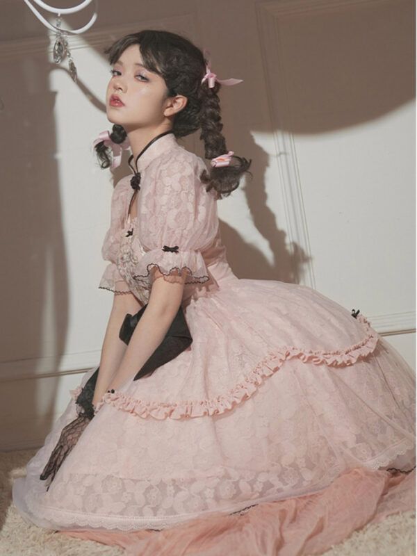Women's Embroidered Lace Bow Lolita Dress
