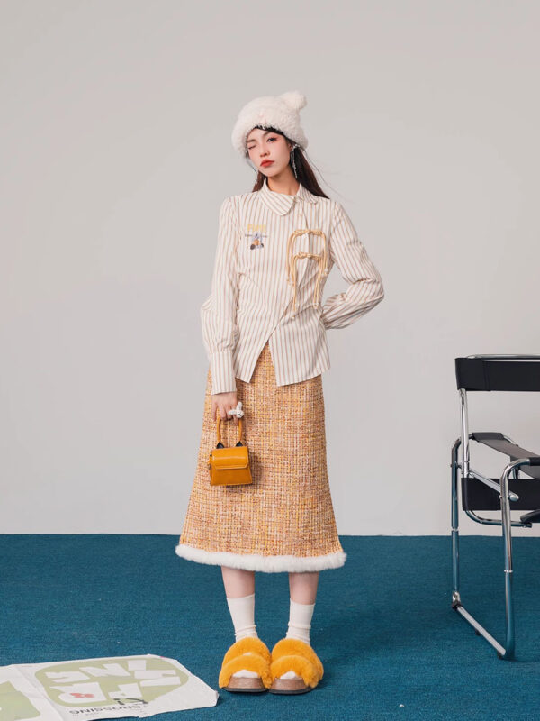 Women's Spring Tweed Midi Skirt