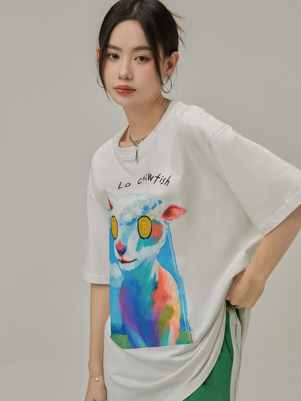 Women's Cartoon Oil Sheep T-shirt