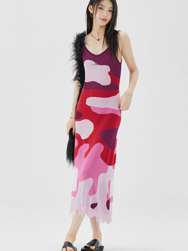 Women's Contrast Color Knit Strap Dress